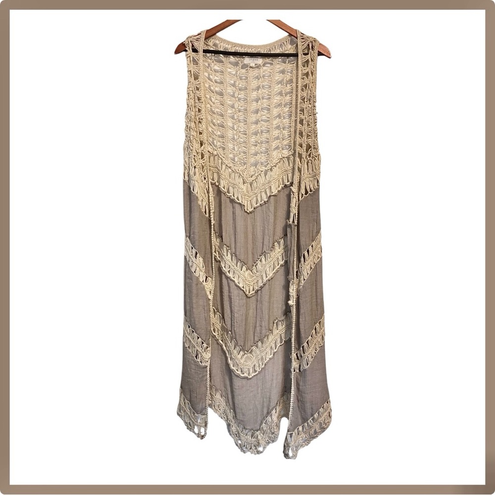UMGEE Linen & Crochet Long Vest Size S
